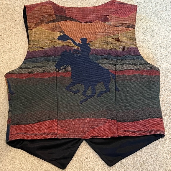 Sharon Young vintage Southwest cowboy on horseback Vest - Picture 3 of 15